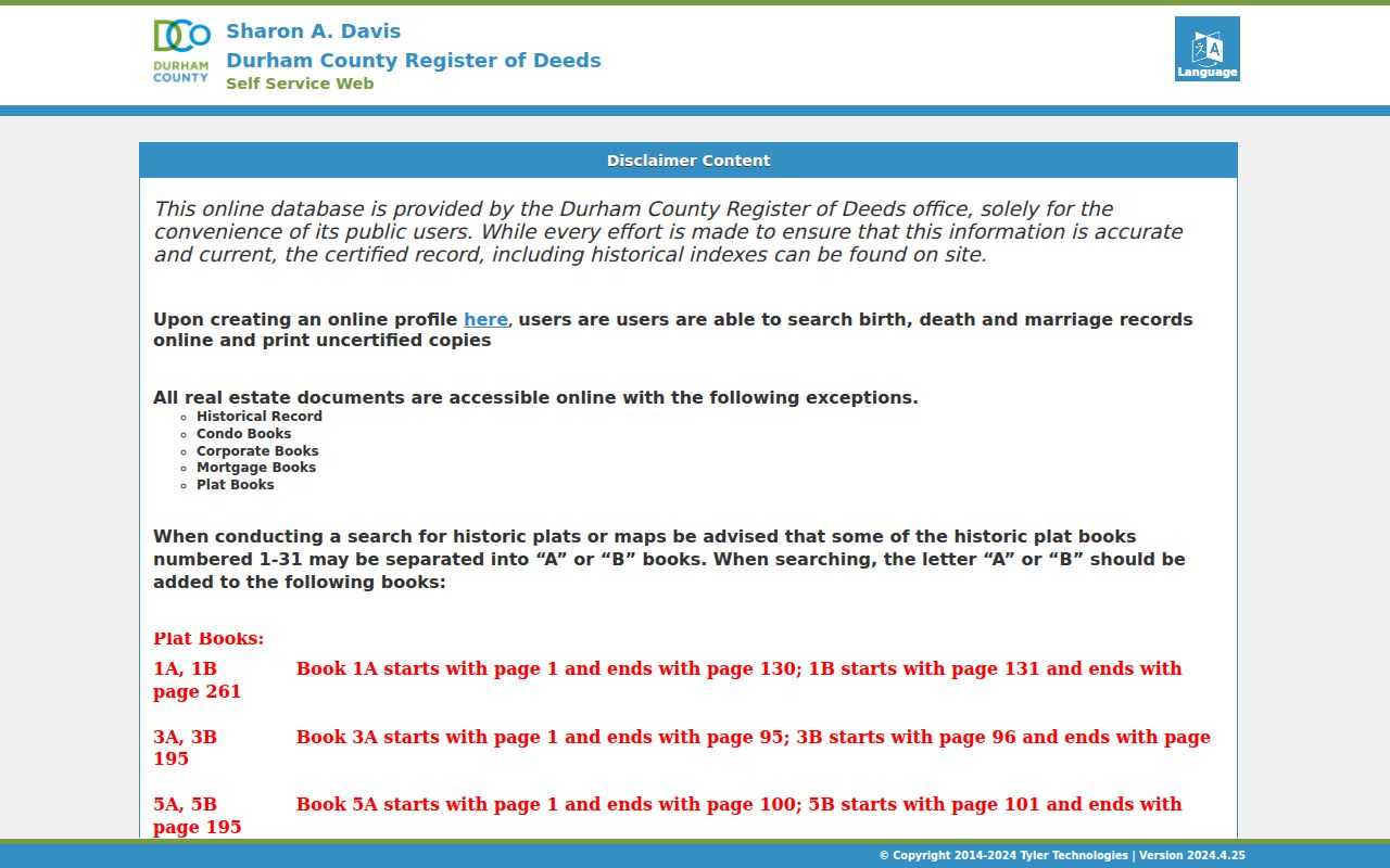Durham people search in the Register of Deeds index