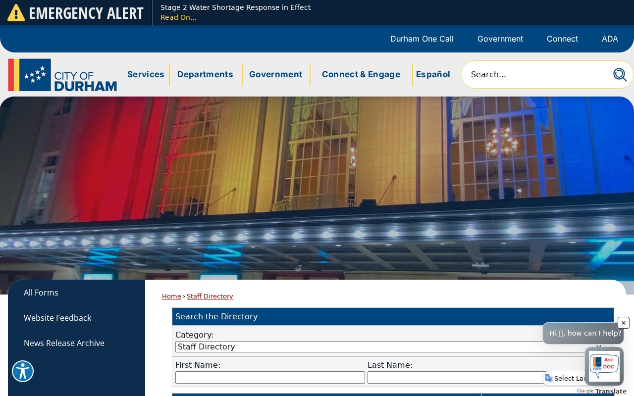 Durham people directories City staff search form