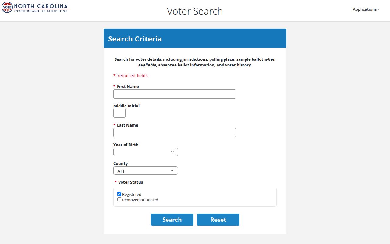 Durham voter registration records search form from NCSBE